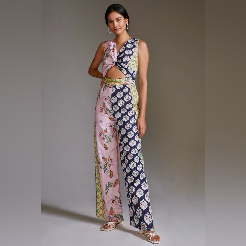 Anthropologie Llani Cotton Floral Patchwork Print Sleeveless Jumpsuit Size S